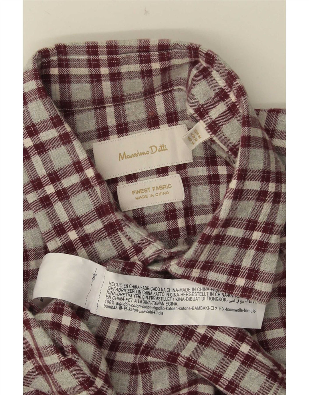 Massimo Dutti Hombre Camisa Franela Algodón Cuadros Burdeos Medio