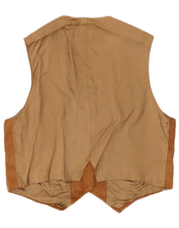 VINTAGE Chaleco de ante para mujer Reino Unido 10 Pequeño Marrón