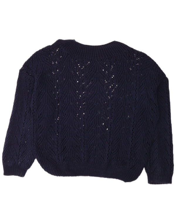 Vintage mujer oversize cuello redondo jersey suéter Reino Unido 18 XL azul marino