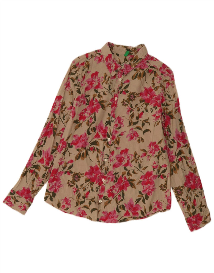 Camisa Benetton Mujer ES 44 Algodón Floral Beige Medio