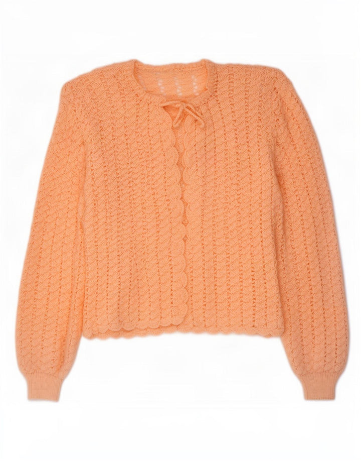 Vintage mujer crochet cardigan suéter Reino Unido 14 rosa medio