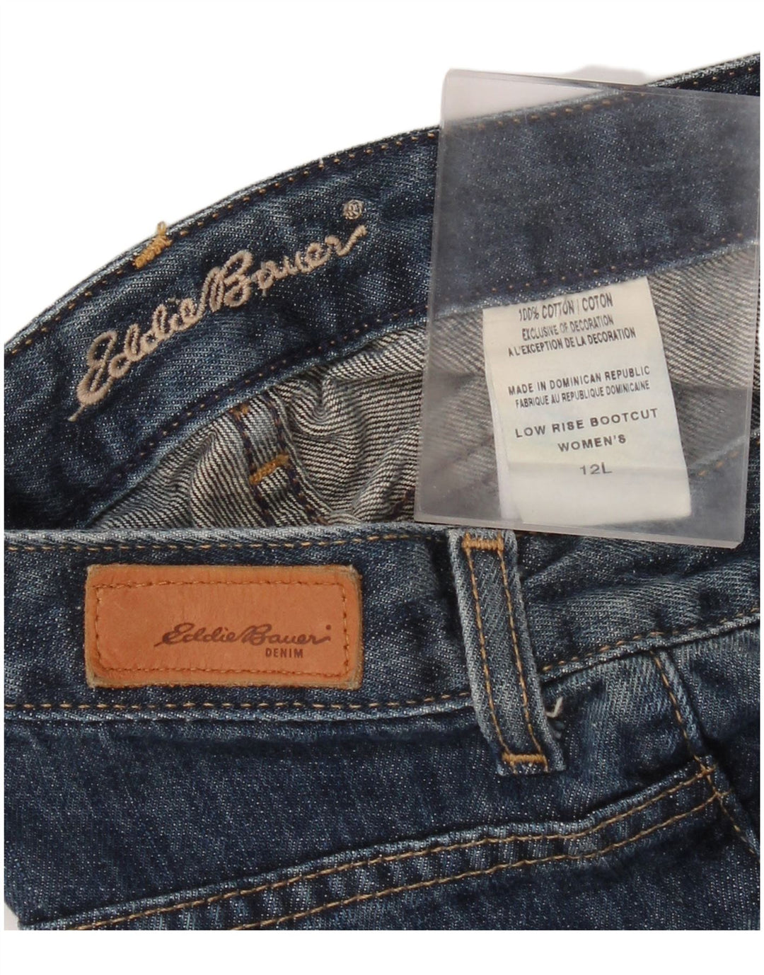 Eddie Bauer Jeans con corte de bota de cintura baja para mujer US 12 Large W34 L35 Algodón azul