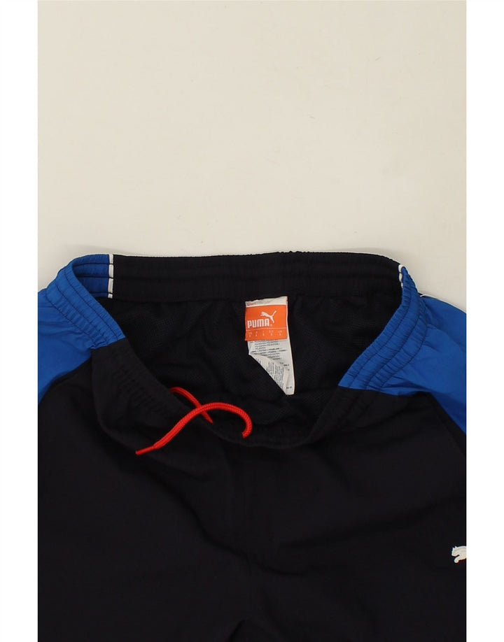 PUMA Pantalones de chándal para hombre, tamaño pequeño, poliéster color block, azul marino