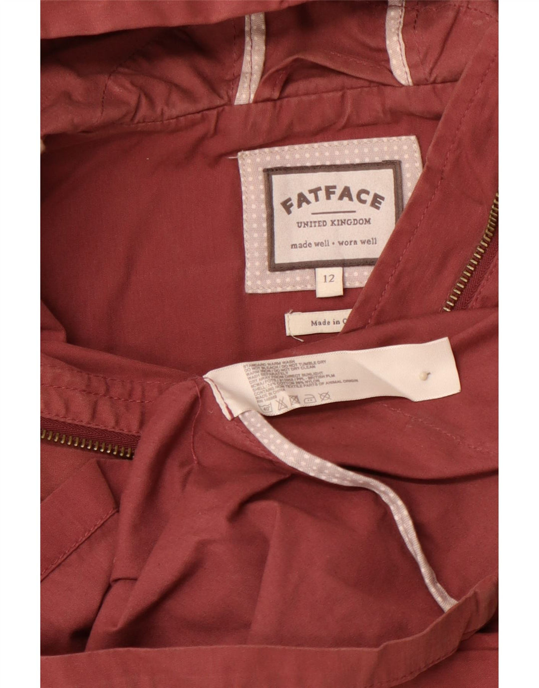 FAT FACE Chaqueta de lona con capucha para mujer UK 40 Algodón granate mediano