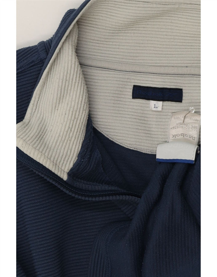 Reebok - Sudadera holgada con cuello y cremallera para hombre, talla grande, poliéster azul