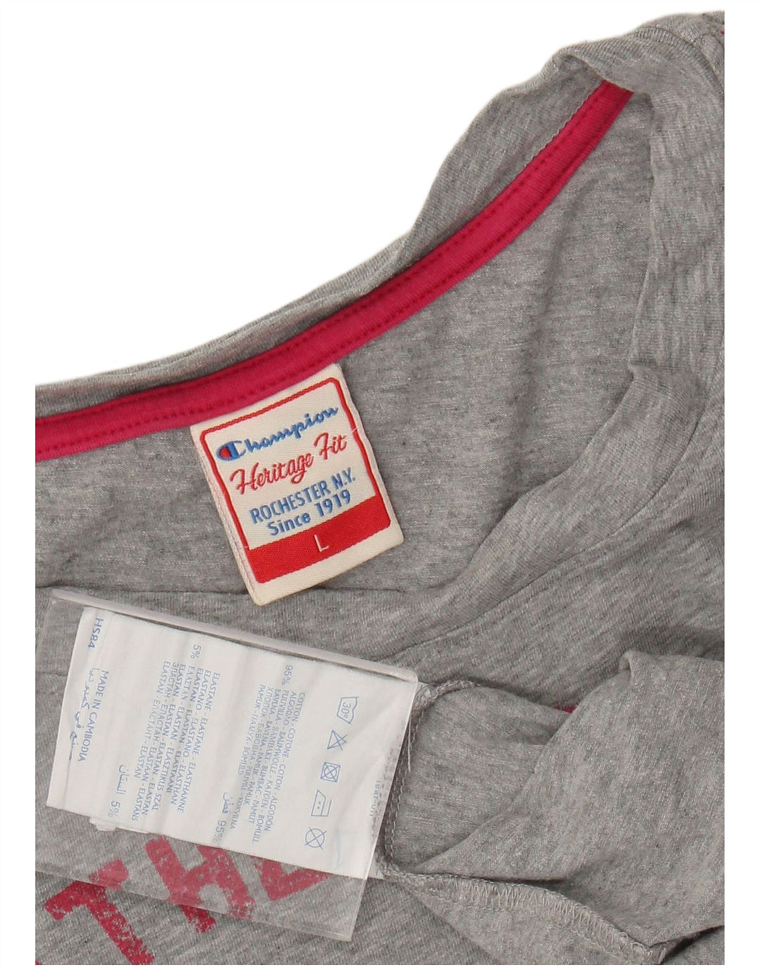 CHAMPION Top gráfico Heritage Fit para mujer, manga 3/4, UK 46, grande, gris