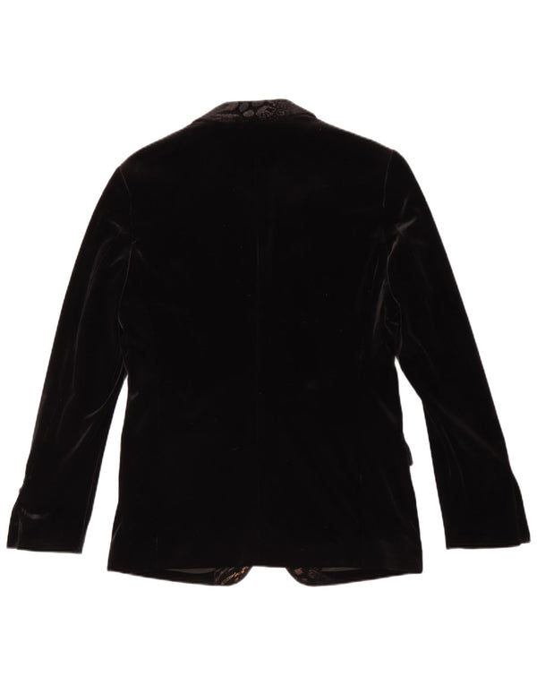 Vintage Hombres 1 Botón Terciopelo Blazer Chaqueta Tamaño 48 Medio Negro