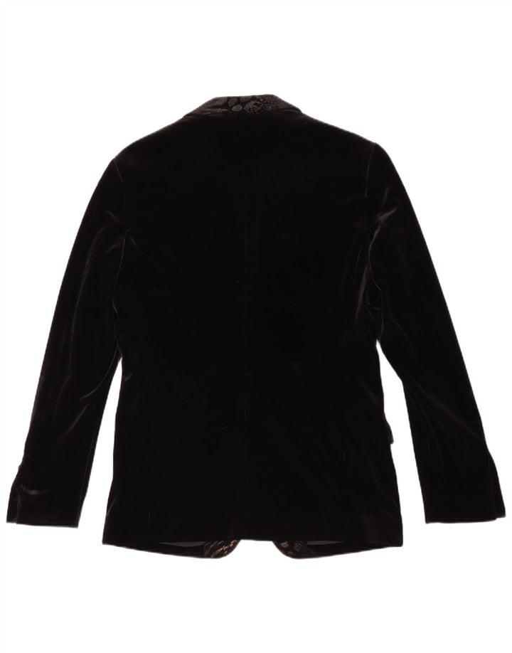 Vintage Hombres 1 Botón Terciopelo Blazer Chaqueta Tamaño 48 Medio Negro