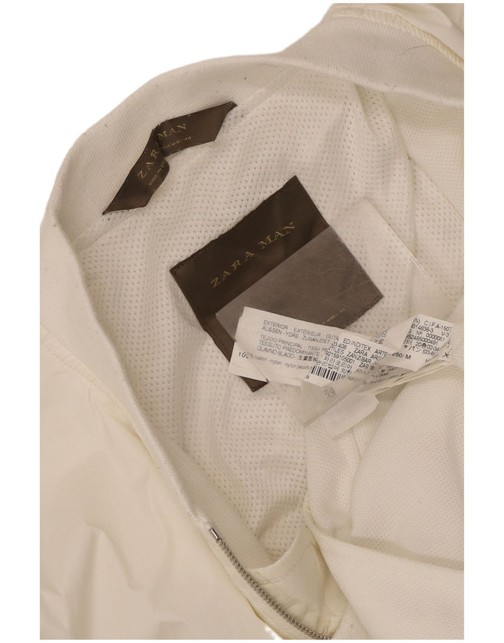 Zara Hombre Cazadora Bomber UK 38 Mediana Nylon Blanco