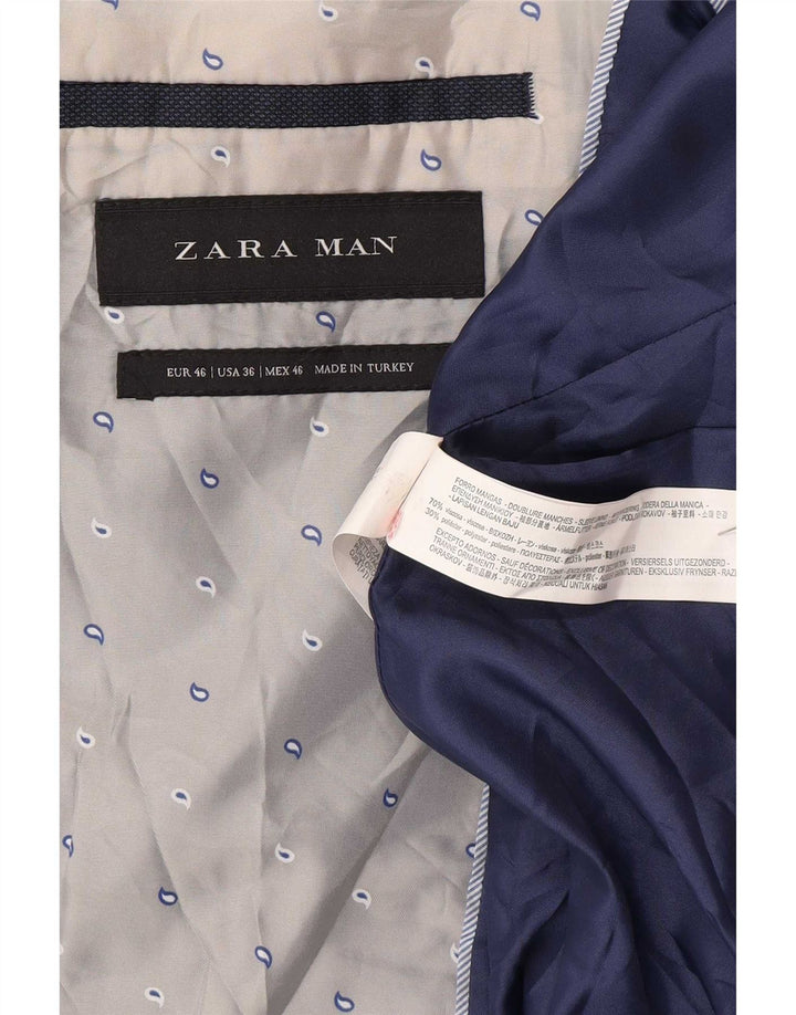 Zara Chaqueta tipo blazer de 2 botones para hombre EU 46 Small Viscosa azul marino