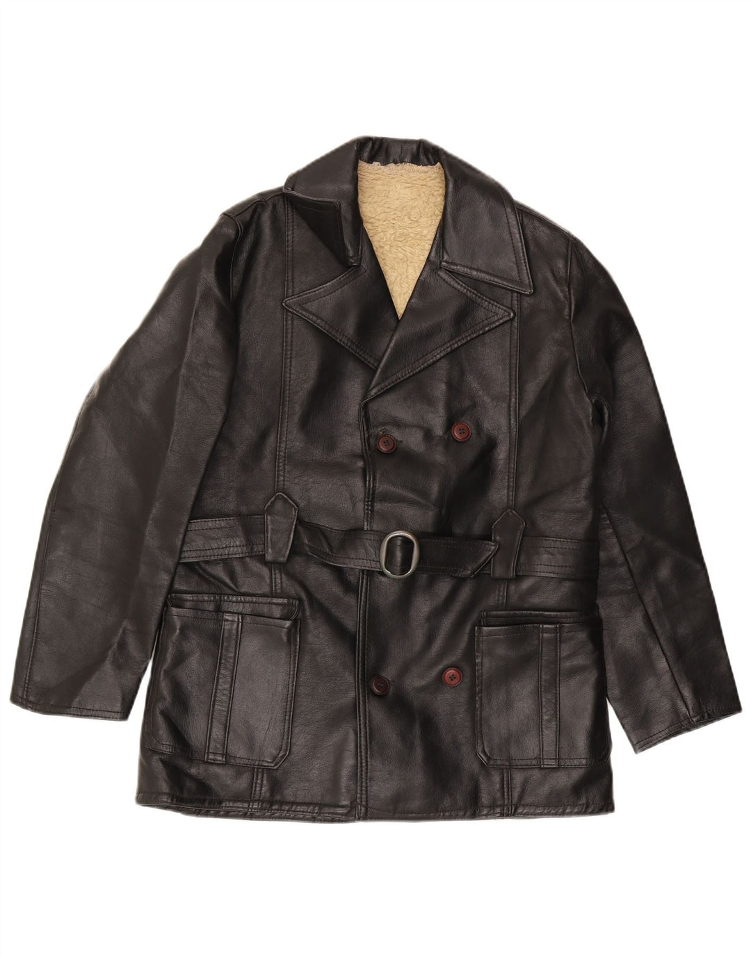 Vintage hombres doble pecho chaqueta de cuero Reino Unido 36 pequeño cuero negro