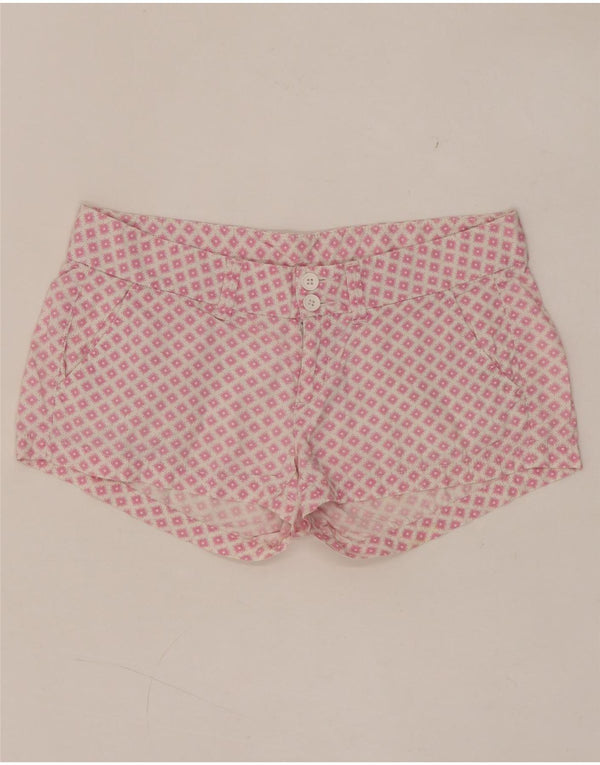 BENETTON Pantalones cortos chinos para mujer UK 10 Small W30 Algodón geométrico rosa