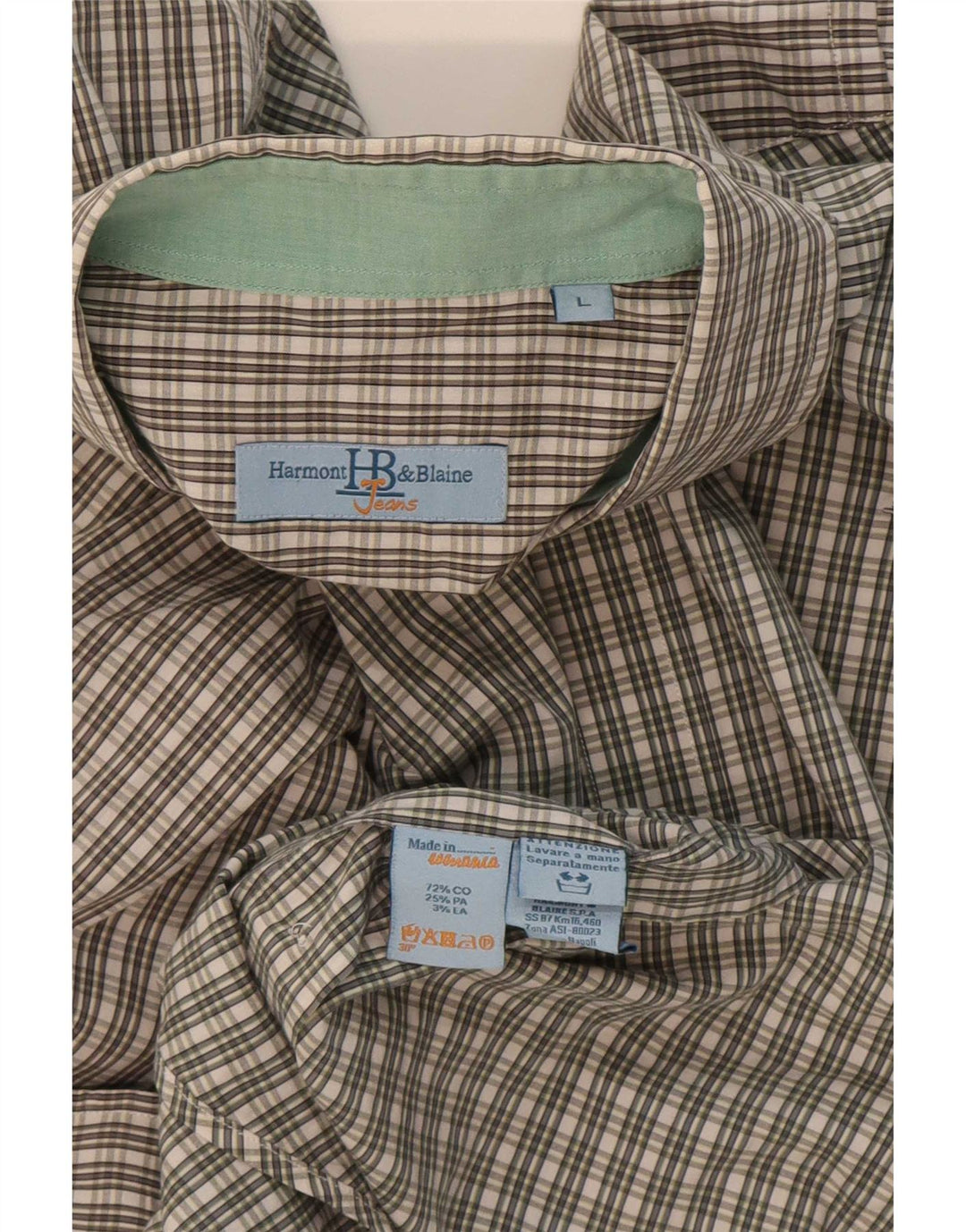Harmont & Blaine - Camisa para hombre de algodón a cuadros verdes grandes