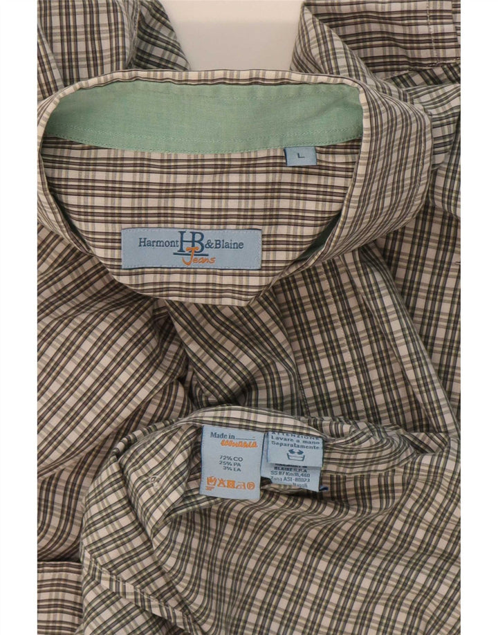 Harmont & Blaine - Camisa para hombre de algodón a cuadros verdes grandes