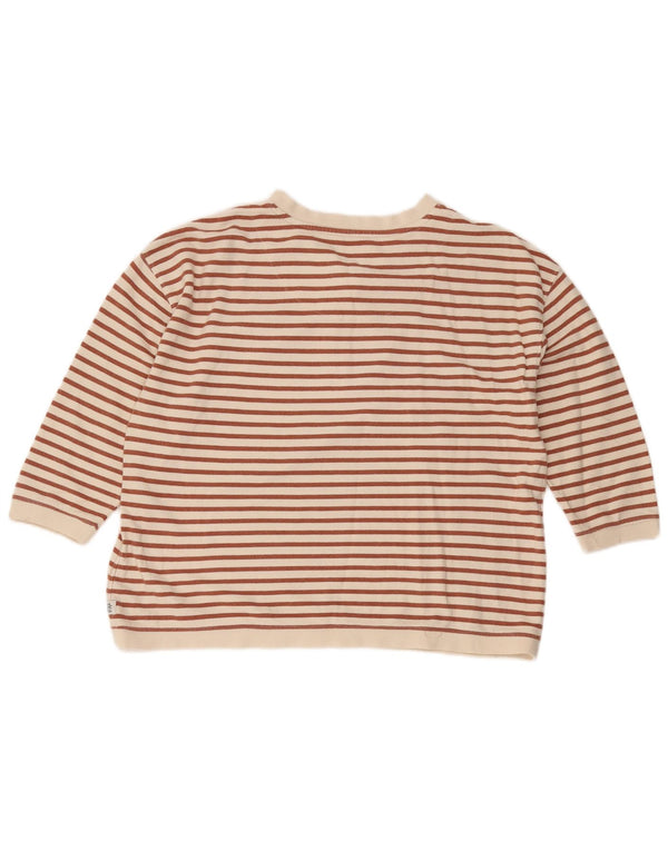 Camiseta para mujer Fat Face Manga 3/4 UK 46 Grande Algodón a rayas blancas