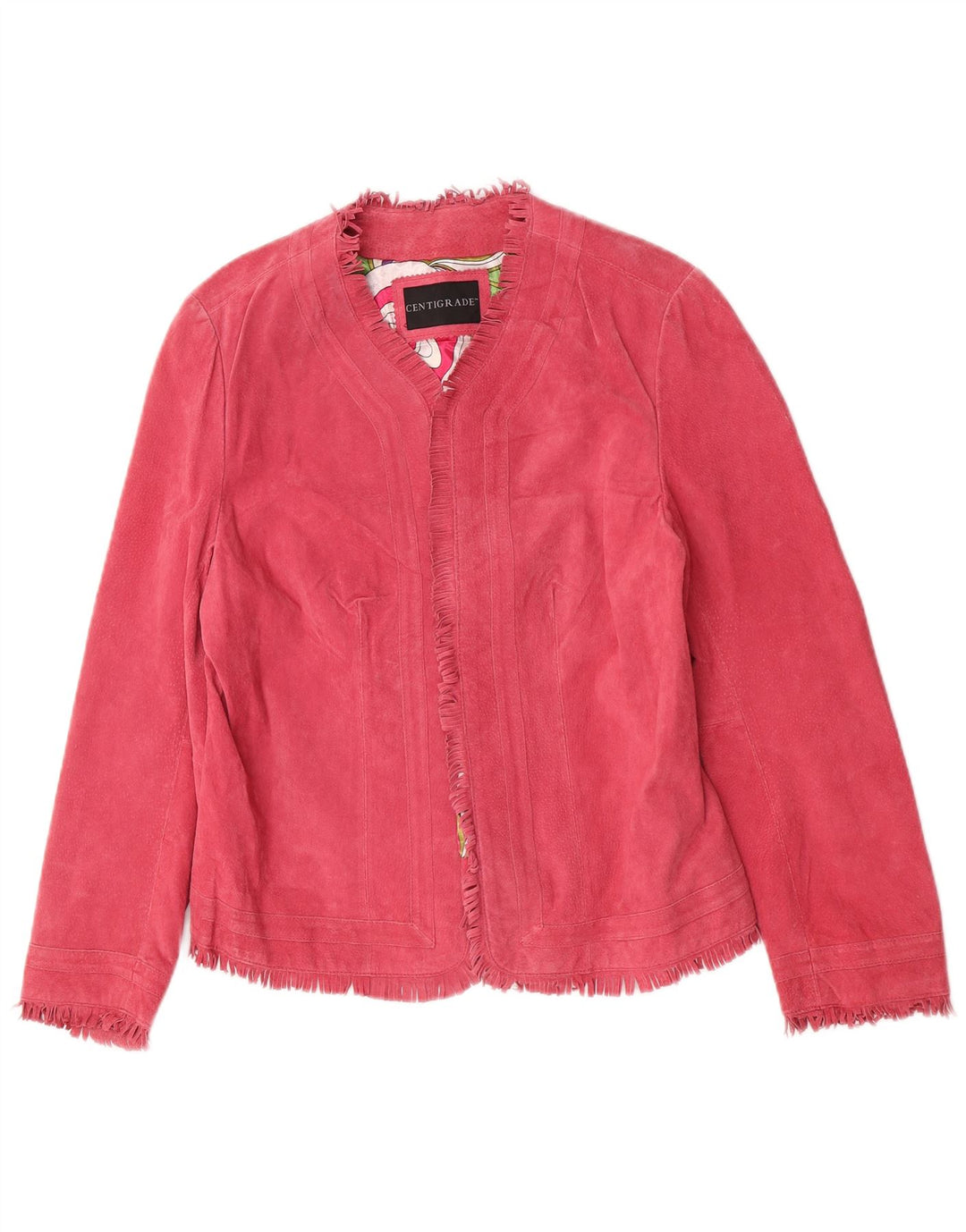 Centigrade Chaqueta de gamuza abierta para mujer Cuero rosa grande