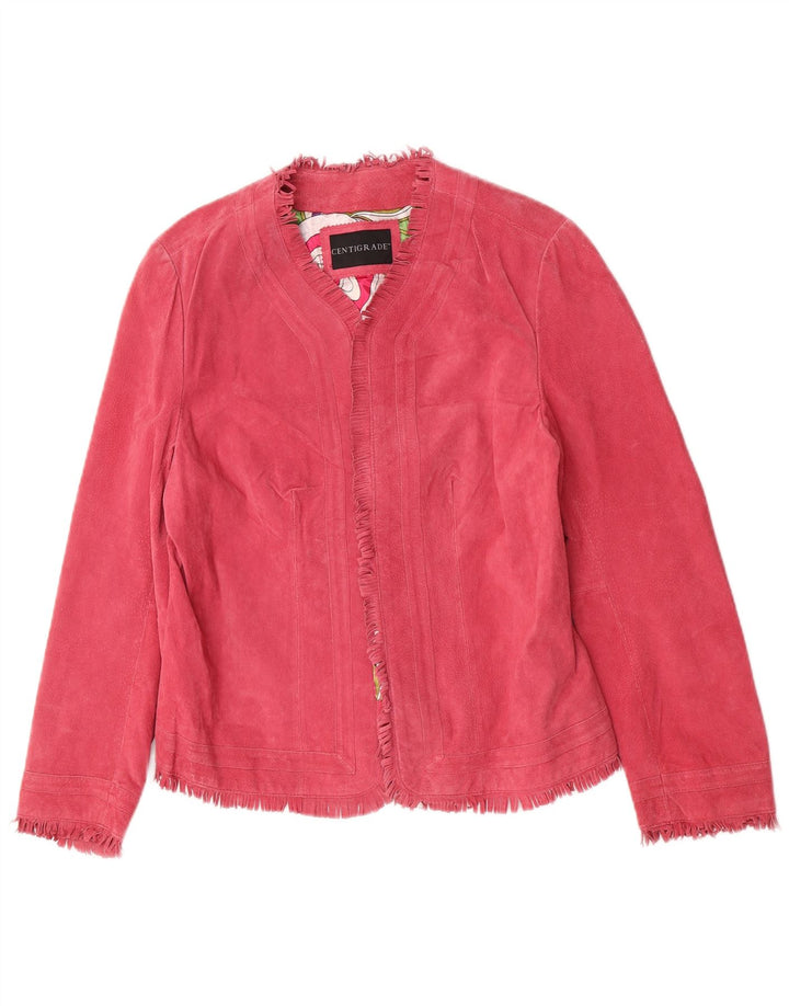 Centigrade Chaqueta de gamuza abierta para mujer Cuero rosa grande