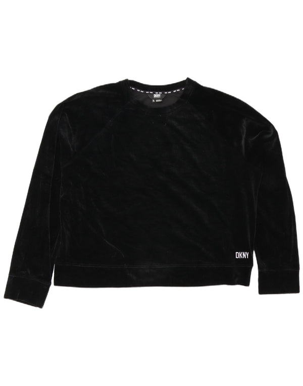 Dkny Mujer Crop Velour Sudadera Jumper UK 18 XL Poliéster Negro