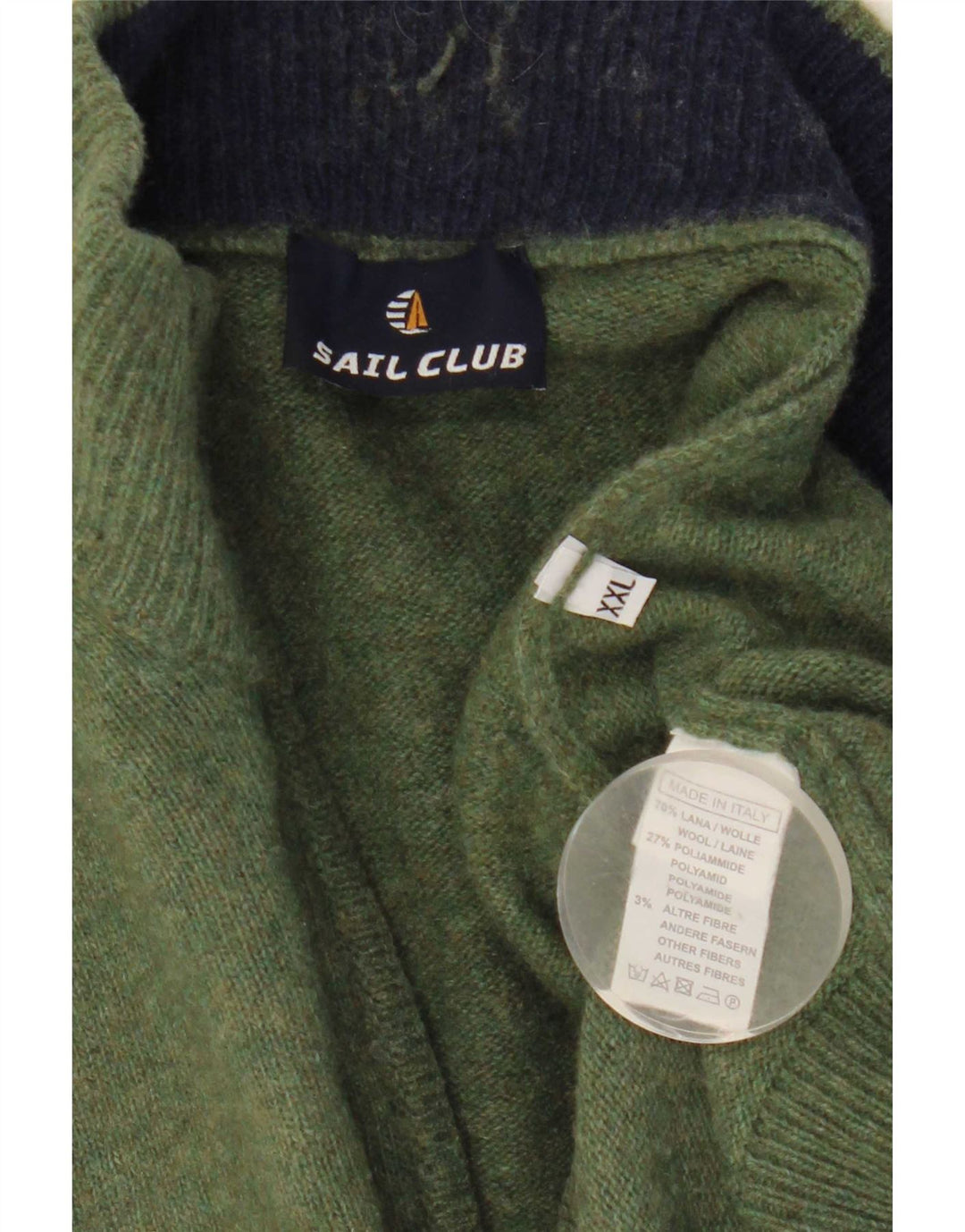 Vintage hombres zip cuello jersey suéter 2XL lana verde