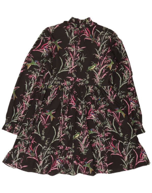 Ted Baker Vestido escalonado de manga larga para mujer Talla 1 XS Negro Floral Bohemio