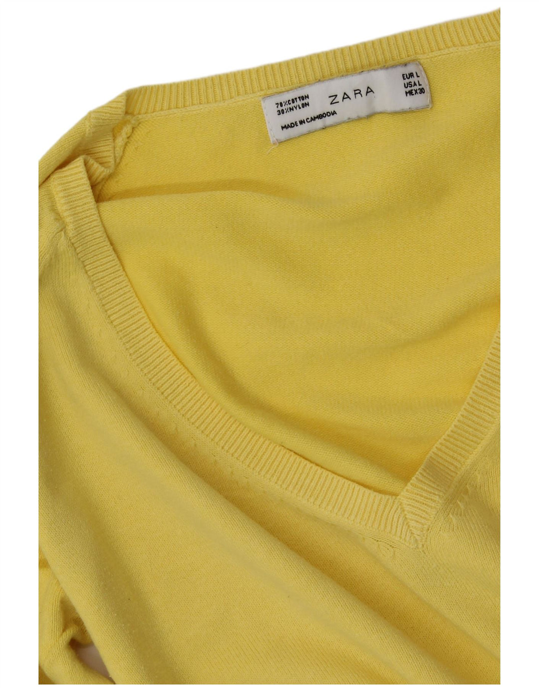 ZARA Jersey con cuello en V para mujer UK 44 Large Algodón amarillo