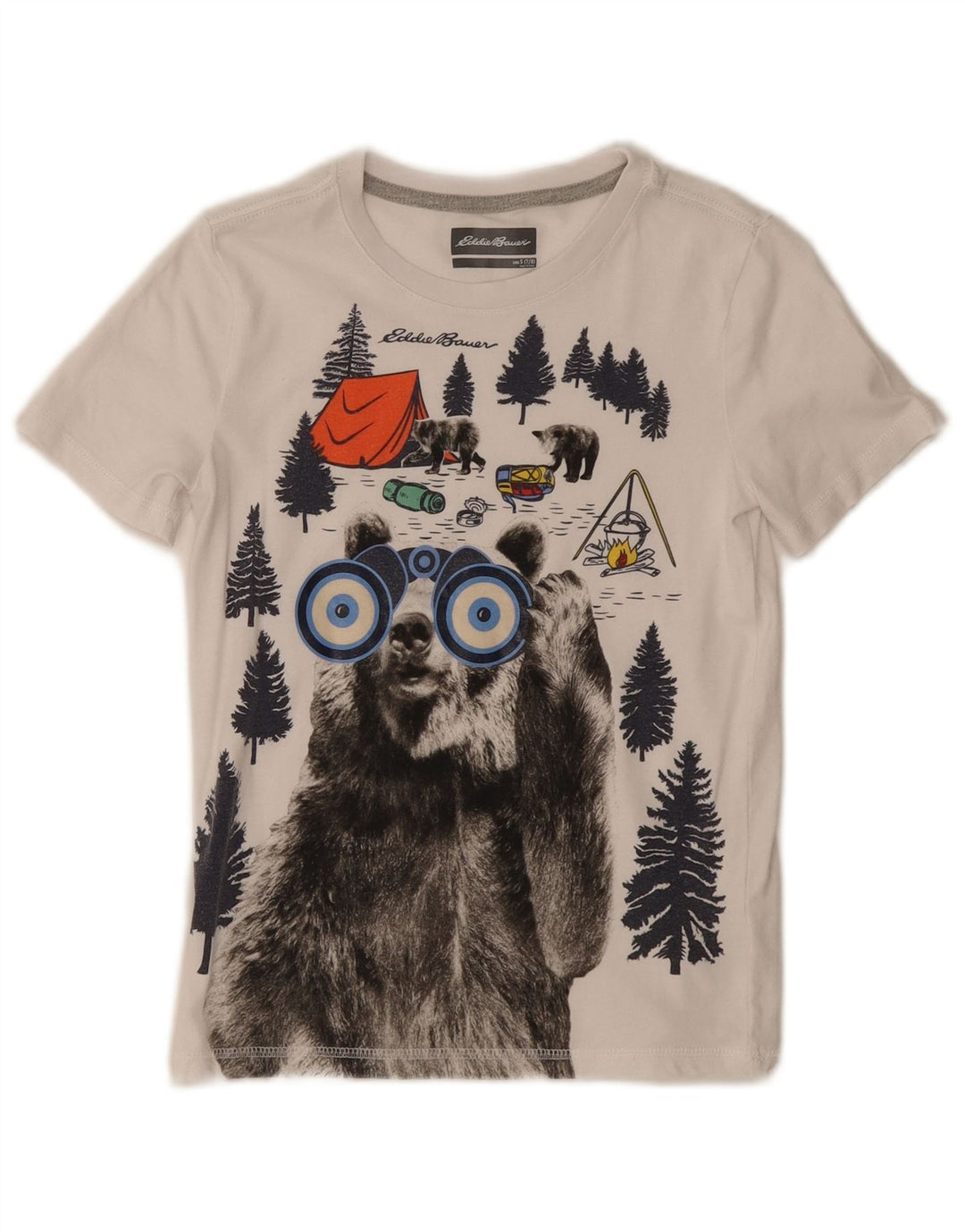 EDDIE BAUER Boys Graphic T-Shirt Top 7-8 Years Small White Cotton