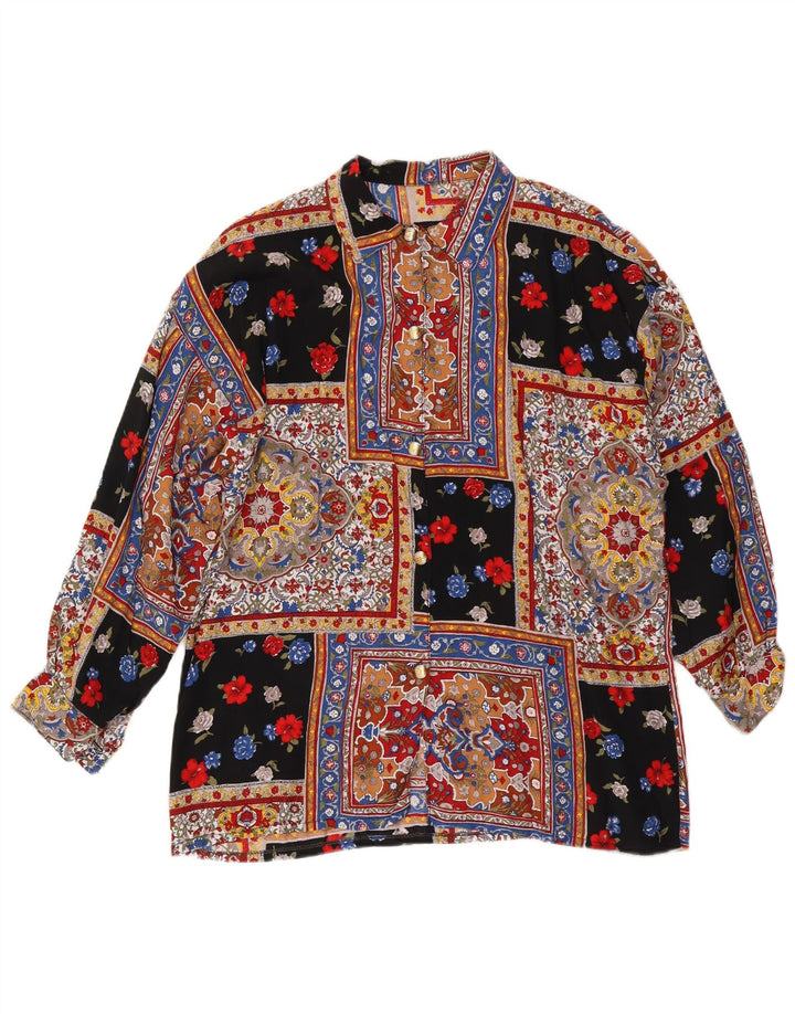 VINTAGE Blusa camisa mujer Reino Unido 16 Viscosa patchwork multicolor grande