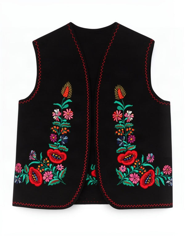 Vintage mujer chaleco Reino Unido 12 medio negro floral