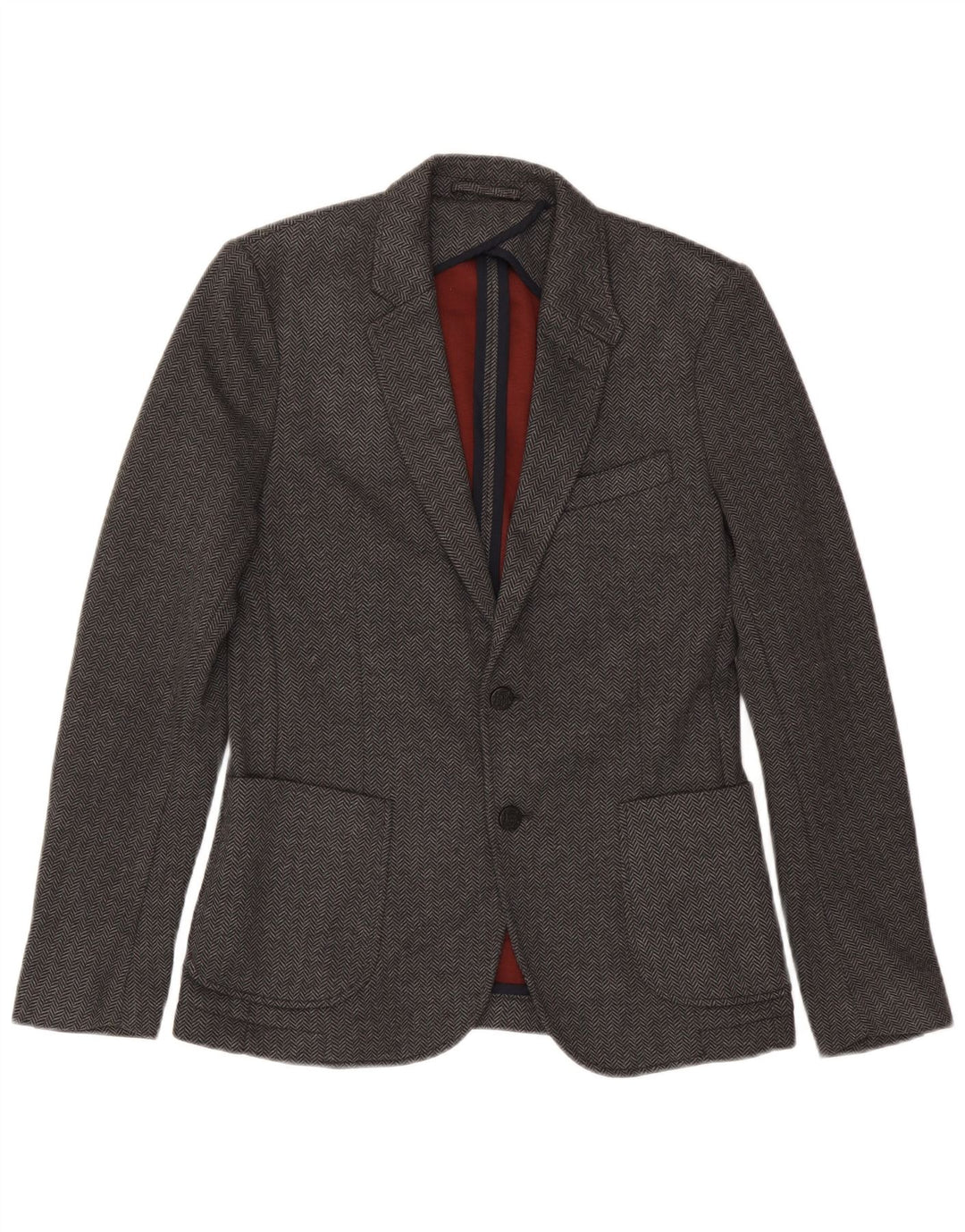Zara Chaqueta tipo blazer de 2 botones para hombre EU 46 Poliéster en espiga gris pequeño