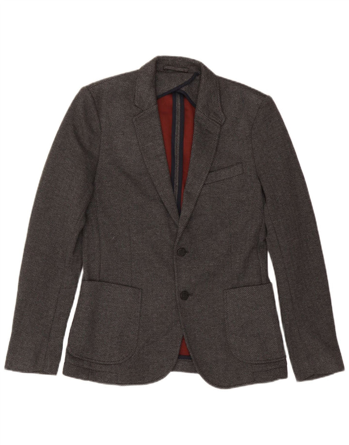 Zara Chaqueta tipo blazer de 2 botones para hombre EU 46 Poliéster en espiga gris pequeño