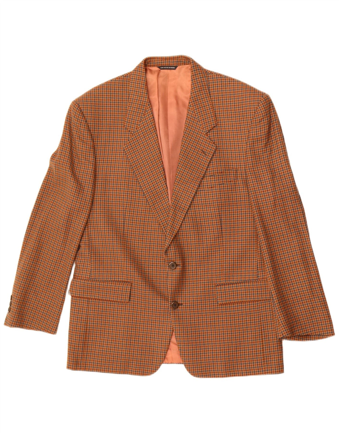 Vintage hombres 2 botones Blazer chaqueta Reino Unido 38 lana de pata de gallo marrón medio