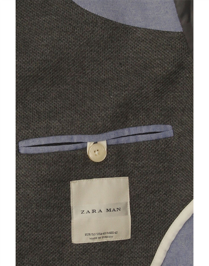 Zara Chaqueta tipo blazer de 2 botones para hombre EU 52 Grande Gris Algodón
