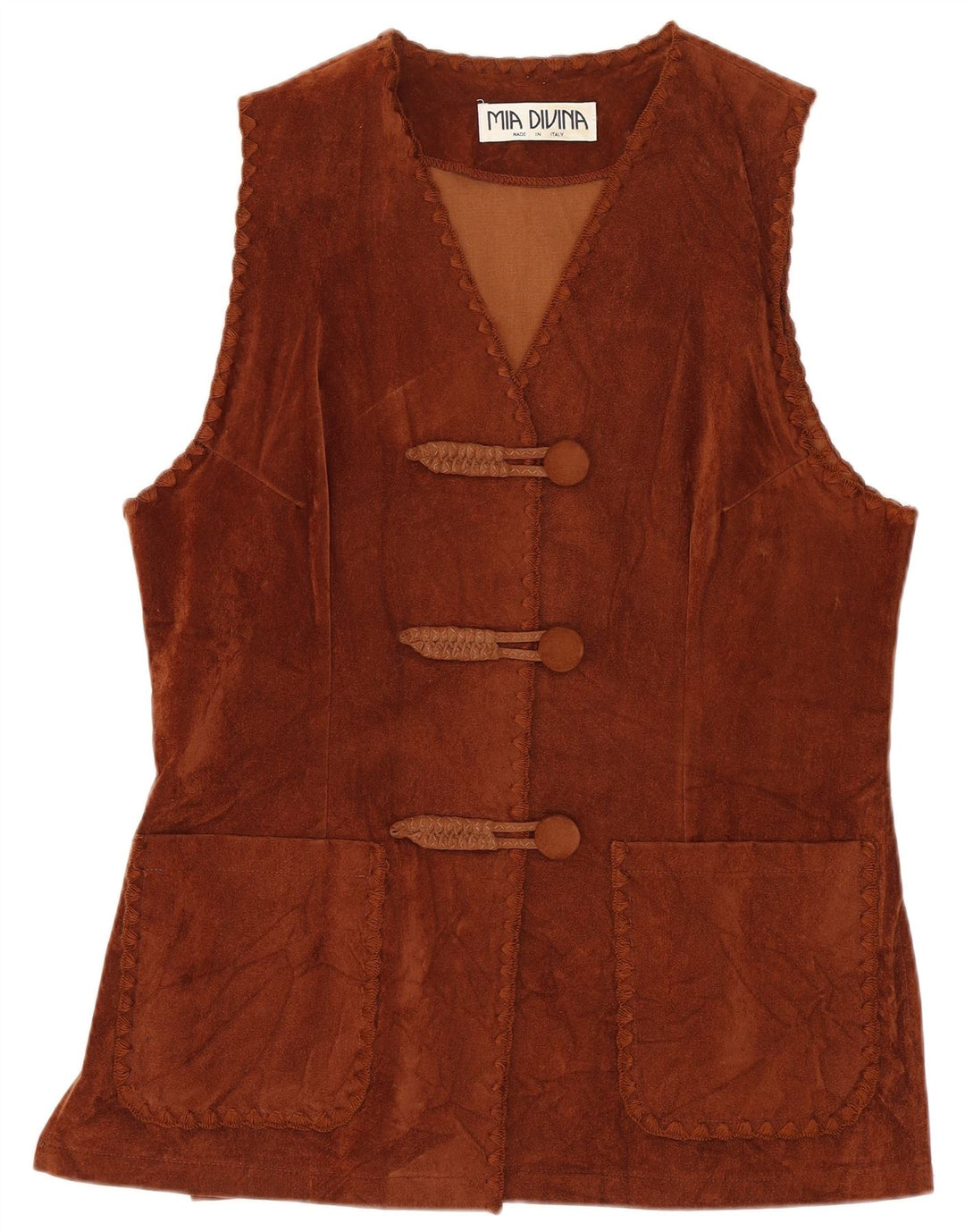 Vintage mujer Gilet Reino Unido 10 pequeño marrón viscosa