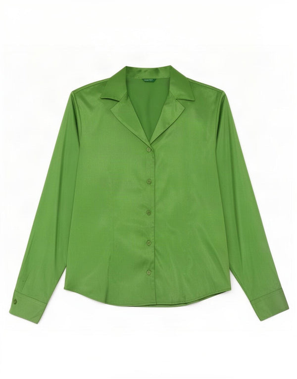 Benetton Blusa Camisa Mujer IT 42 Verde Medio Poliéster