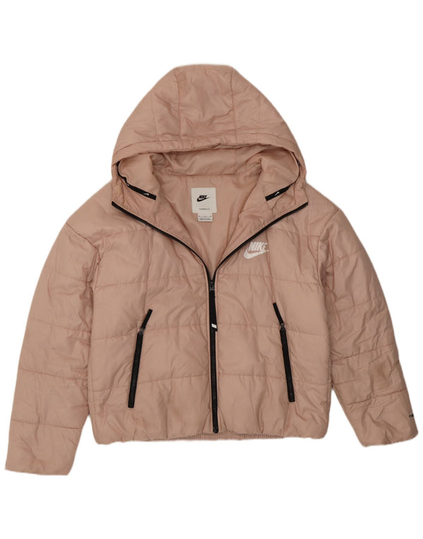 Nike Therma-Fit Graphic - Chaqueta acolchada con capucha para mujer, talla 40, color rosa mediano