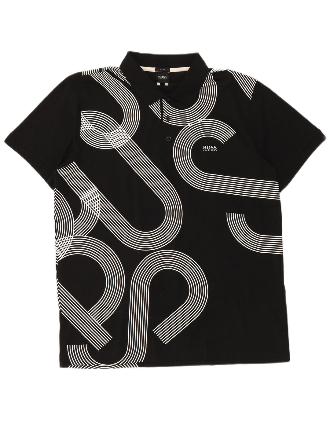 HUGO BOSS Polo de corte entallado con gráfico para hombre 2XL Algodón negro