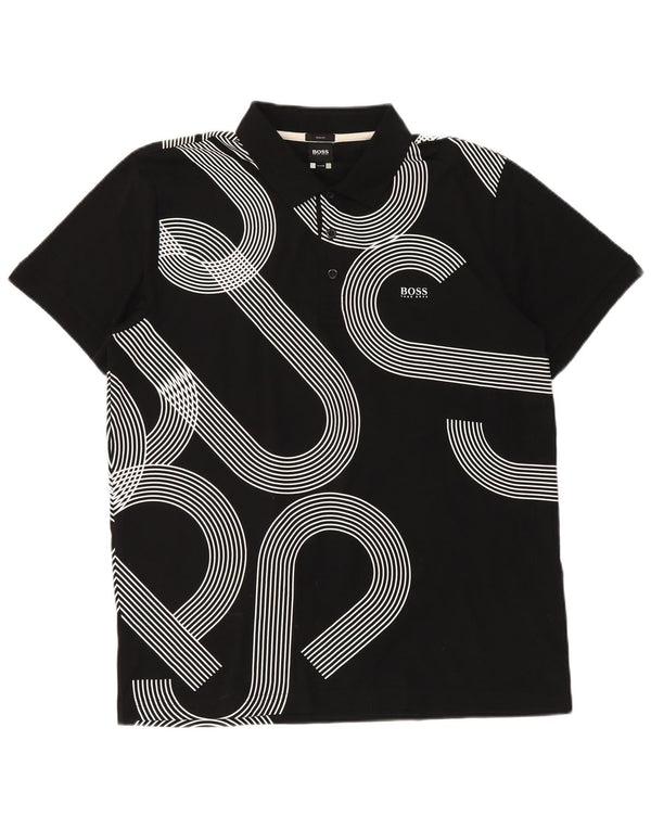 HUGO BOSS Polo de corte entallado con gráfico para hombre 2XL Algodón negro