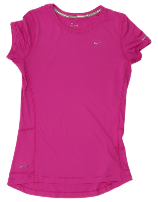 NIKE Mujer Dri Fit Camiseta Top UK 8 Small Rosa Poliéster