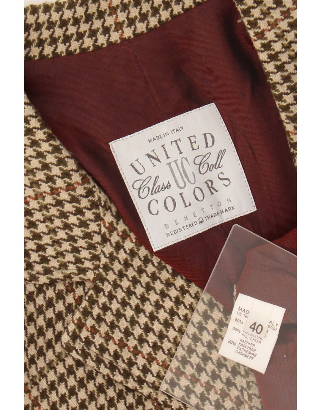 Benetton Chaqueta Americana De Corte Holgado IT 40 Small Verde Pata De Gallo