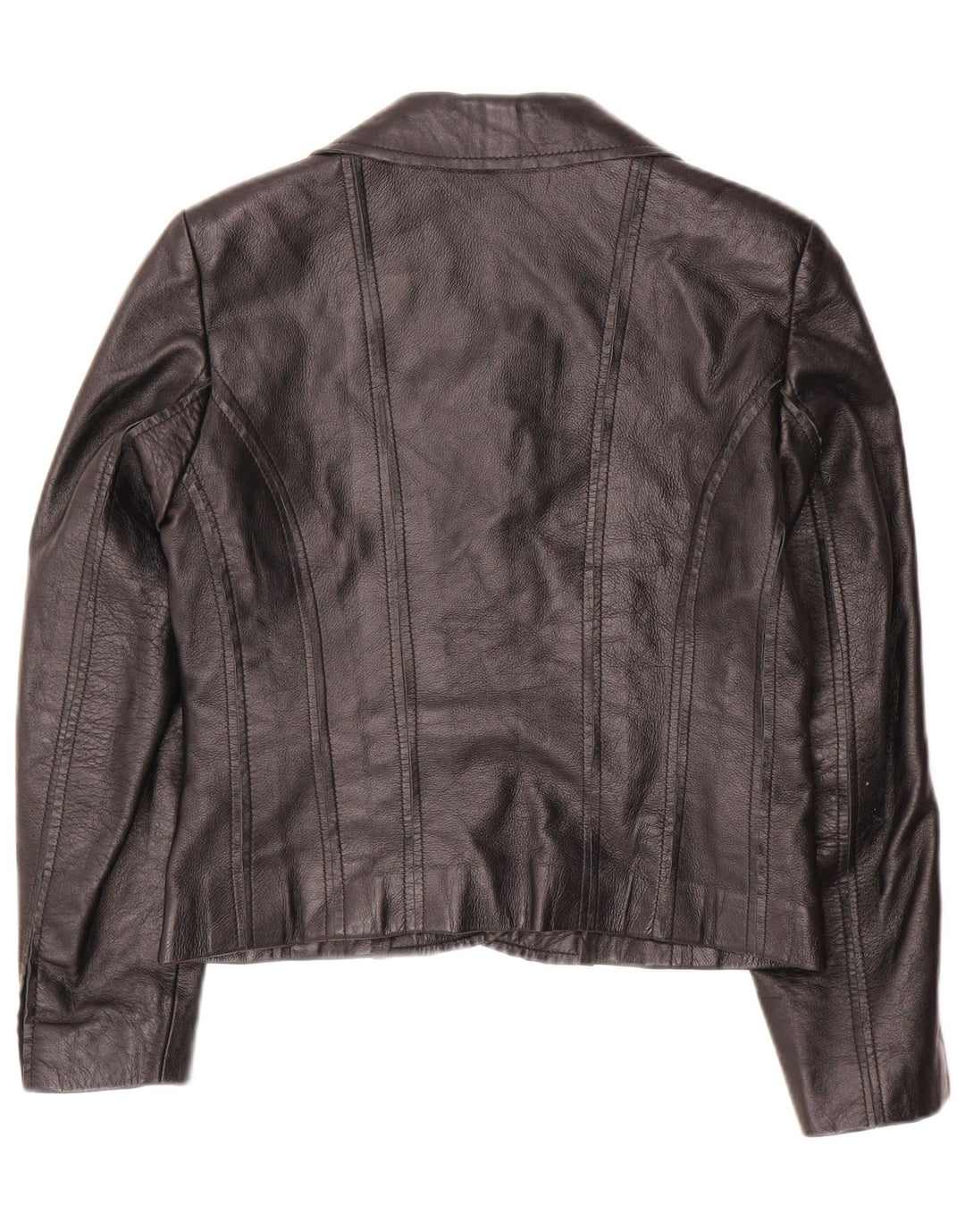 VINTAGE Mujer Crop 2 Botones Blazer Chaqueta IT 42 Cuero Negro Medio