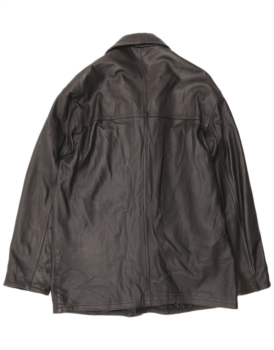 Vintage hombres cuero abrigo Reino Unido 42 XL negro