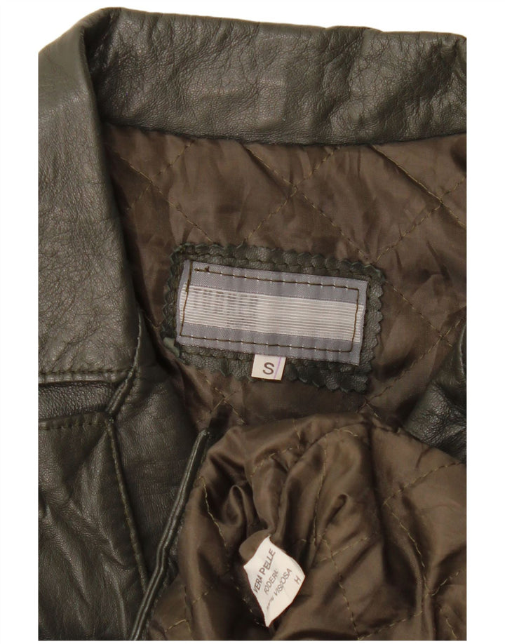 Vintage mujer chaqueta de cuero Reino Unido 10 pequeño cuero caqui