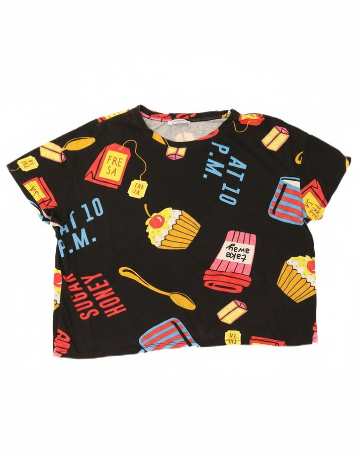 Zara Camiseta Corta con Estampado Extragrande para Mujer UK 40 Mediano Negro