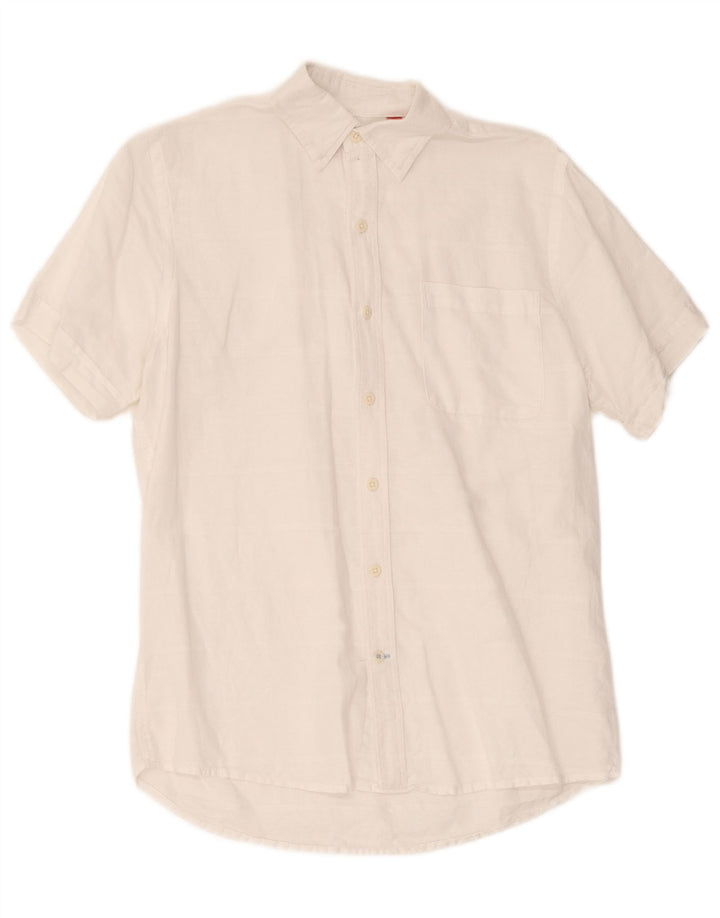 Camisa Izod Hombre Manga Corta Lino Rayas Blanca Mediana
