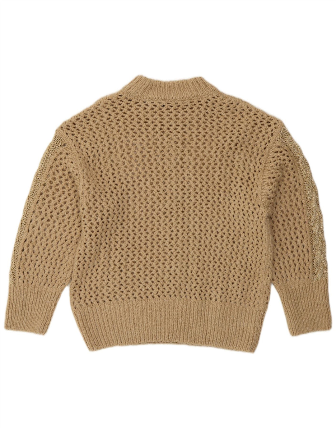 Zara Mujer Suéter De Cuello Alto De Ganchillo UK 40 Medio Beige