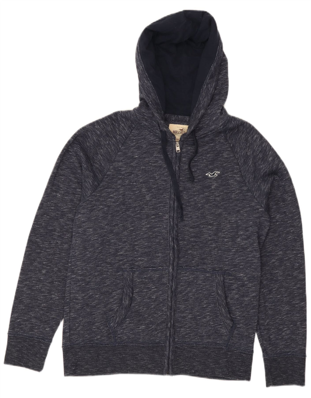 HOLLISTER Suéter con capucha y cremallera para hombre pequeño de algodón moteado en azul marino