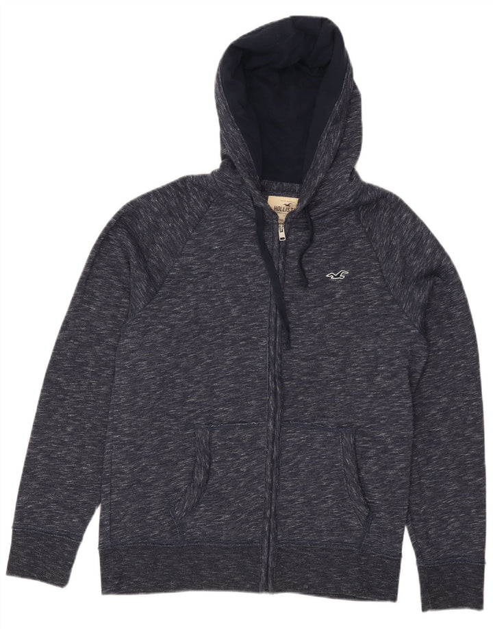 HOLLISTER Suéter con capucha y cremallera para hombre pequeño de algodón moteado en azul marino