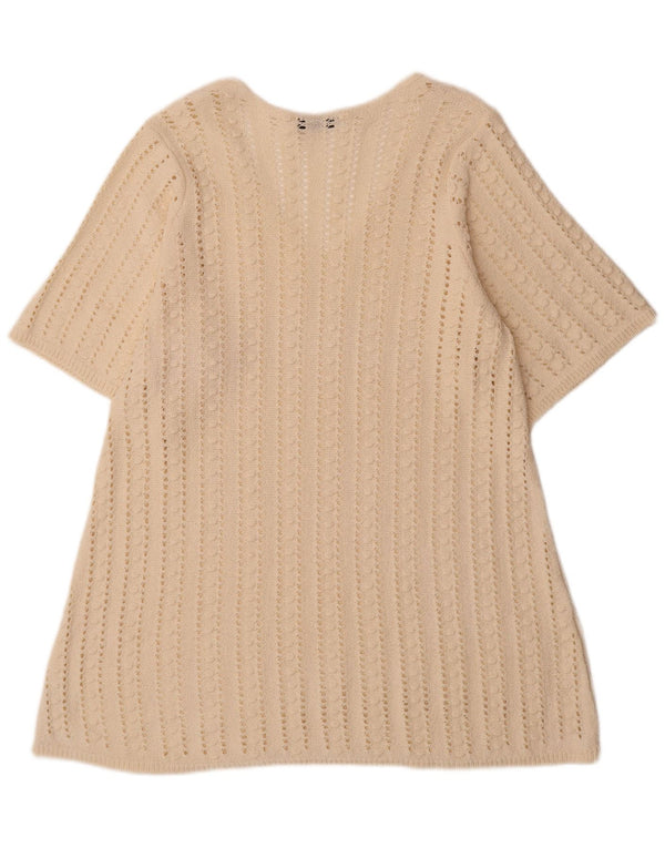 Zara Vestido tipo jersey de croché de manga corta para mujer UK 40 Medium Off White