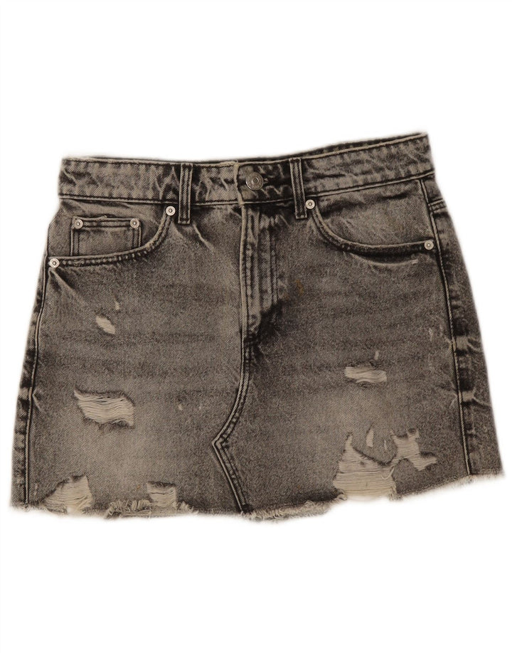 Zara Mujer Falda Vaquera Desgastada Pequeña W26 Gris