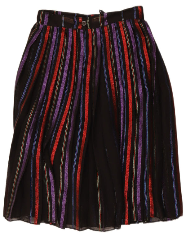 Vintage mujer cintura alta A-Line falda IT 44 Medio W26 Negro Rayas